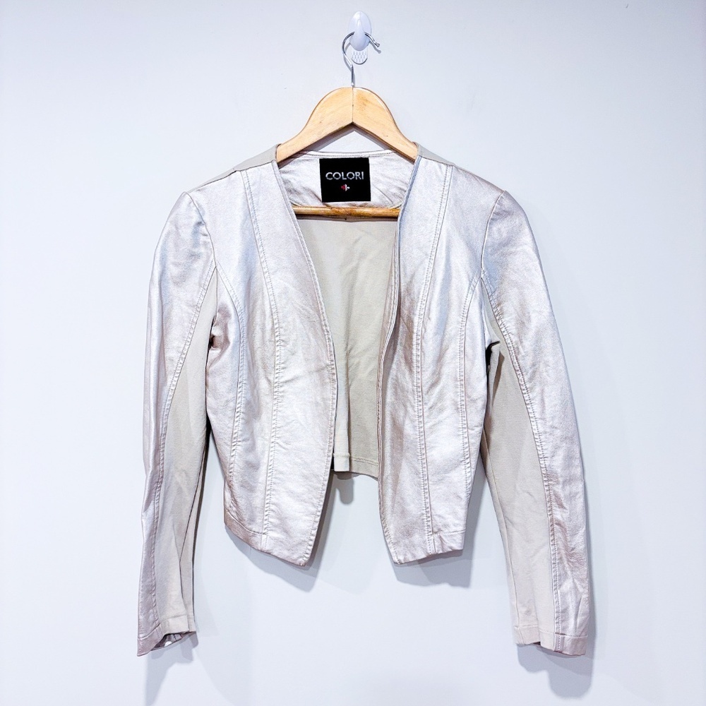 COLORI Champagne faux‎ leather open jacket •